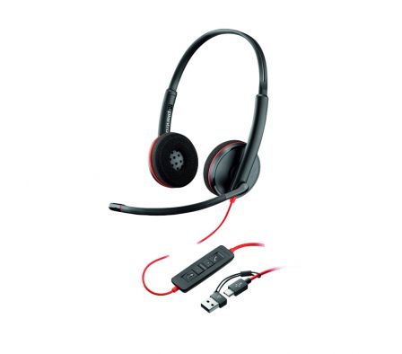Auricular estéreo USB-C Poly Blackwire 3220 + adaptador USB-C/A